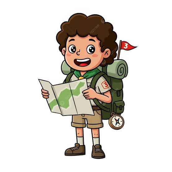 Un scout lit une carte, sac au dos